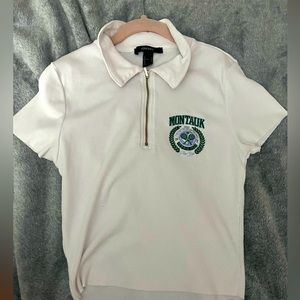Forever21 white polo with tennis club logo